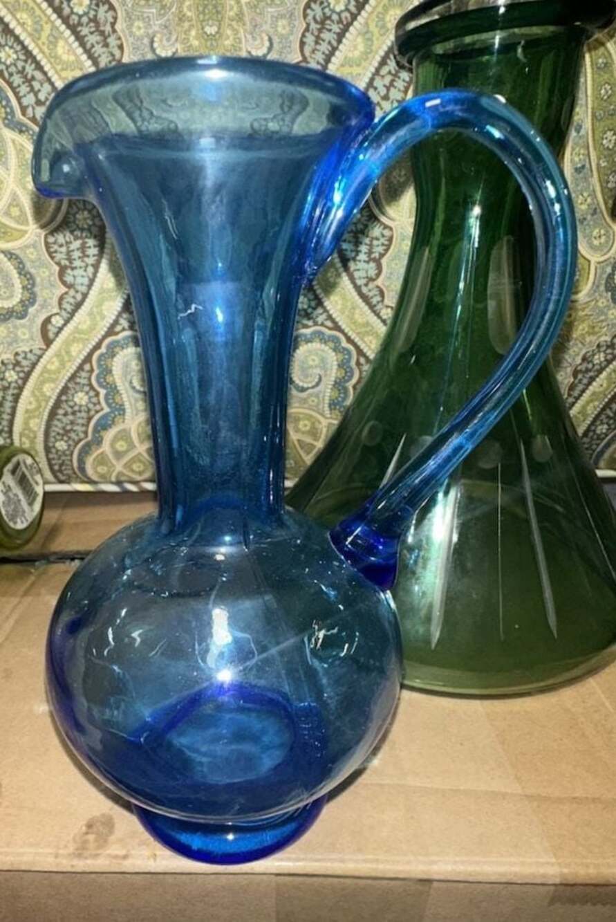 Vintage Blenko Mid-Century Modern Blue Glass Pitcher